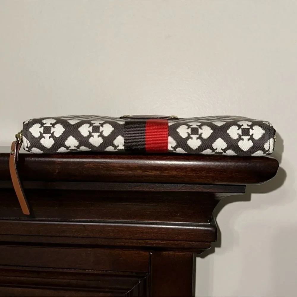 kate spade Brown Ivory Spade Print Red Brown Stripe Wallet